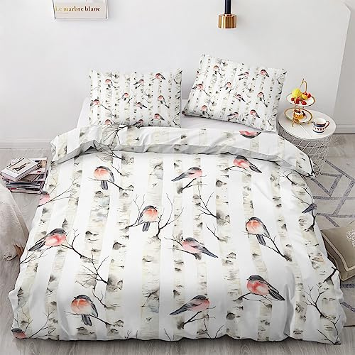 GEDAEUBA Sommer Bettwäsche 155x220 Vogel - Vogelmotiv Bettbezug 155x220 3 teilig, Wendebettwäsche und Kissenbezug 80x80, Weiche & Atmungsaktive Mikrofaser Bettwäsche-Sets mit Reißverschluss