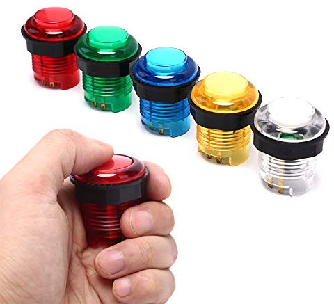 ZAANU 5pcs Arcade HAPP 28mm 5V Allumé Bouton Poussoir LED avec Lampe LED Intégrée Micro Interrupteur for Jamma Mame Jeux Pièces Multicade DIY Choix de 5 Couleurs/142