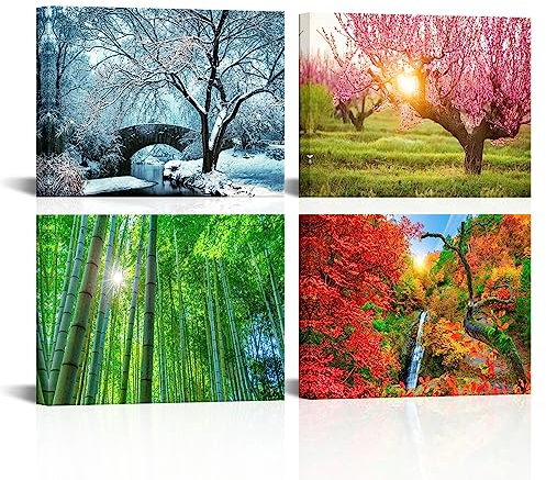 Conipit Vier Jahreszeiten Wandkunst Frühling Sommer Herbst Winter Landschaft Leinwand Natur Szene Bilder Wald Wasserfall Baum Gemälde (klein)