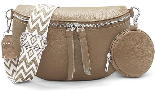 HNOOM Sac Banane Femme Chic Cuir Sac bandoulière Petit Sac a Main bandoulieres avec Porte Monnaie , Pochette Telephone Portable avec Large Sangle Réglable et Amovible (Kaki)