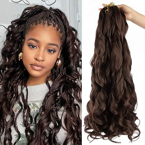 Curly Braiding Hair 24 Inch Pre Stretched Bouncy Braiding Hair Loose Wave Braiding Hair 8 Packs French Curly Hair,Braiding Hair With Curly Ends French Curl Braids Crochet Hair Extensions (4#, 24 inch)