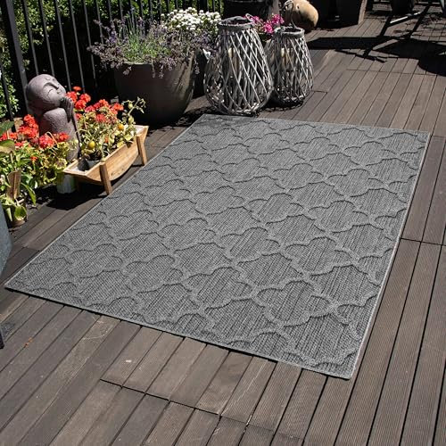 Carpettex Outdoor Teppich Wetterfest 200x300 (200x290 cm) Sisaloptik Grau - Ideal für Balkon, Garten, Terrasse, Camping und als Küchenteppich - Waschbarer Teppich, Skandinavisches Design, Flachgewebe