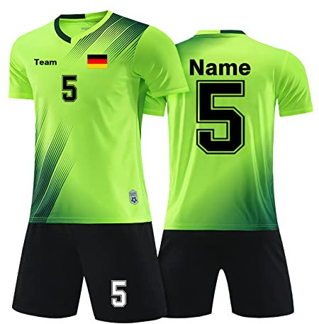 LAIFU Personalisiertes Fußballtrikot Kinders Erwachsene Fusstball Shorts&Trikots mit Name Nummer Team Logo Fußball Trikot