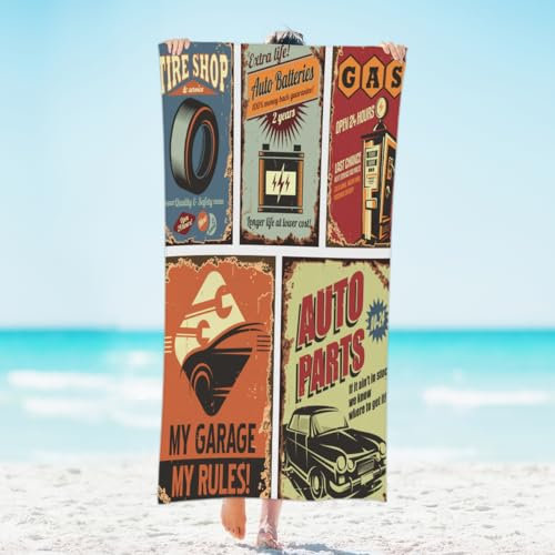 Mikrofaser-Strandtuch mit Vintage-Auto-Motiv, extra groß, 155 x 78 cm, altes Auto, Strandtücher für Kinder und Erwachsene, leicht, schnell trocknend, Badetuch für Sport, Reisen, Strand
