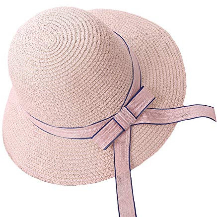 Sombrero for el Sol for Mujer y niña, Sombrero de Paja Flexible con Lazo, ala Ancha, Visera de Playa, Gorra de Verano for Playa (Color : Roze, Size : One Size)
