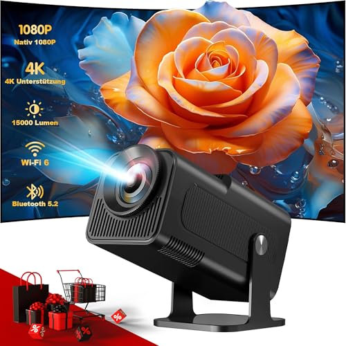 Allesin Mini Beamer 4K Projektor, Native 1080P Heimkino Beamer 500 ANSI Lumen, Beamer Handy mit Android 11.0 OS, 180 Grad Drehung, Smart Projector mit WiFi 6, BT 5.2, Auto-Trapezkorrektur, Schwarz