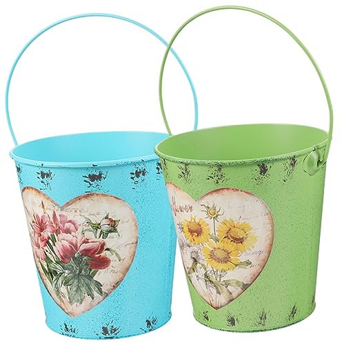 CIMAXIC 2stücke Pack Eisen Blumen Eimer Blumentopf Pflanztopf Vintage Deko Barrel Für Sukkulenten Und Trockene Blumen