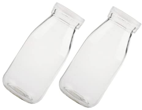 Milisten 2pcs 250ML Glass Milk Bottles Lids Heatproof Microwave Safe Yogurt Jars Small Portable Beverage Jars