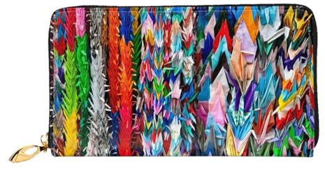 Apbdffjnf Portefeuille long en cuir avec motif tête de mort de taureau et cactus mignon pour femme, sac à main de voyage, porte-cartes de crédit, sac à main à fermeture éclair, Origami Grues