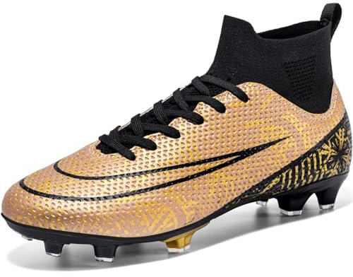 VTASQ Zapatillas de Fútbol Hombre Profesionales Atletismo Entrenamiento niños Spike Aire Libre Calzado de Fútbol Training Zapatos de Deporte Zapatillas de Fútbol Oro 43 EU