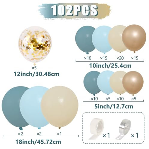 Luftballon Girlande Blau Weiss, 102Pcs Blaue Luftballons Set Mit Sand Weiße Ballons Luftballons Hellblau Luftballons Gold, Ballon Girlande Blau Für Geburtstagsdeko Blau Baby Shower Deko Boy Hochzeit