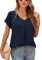 Yommay Blouses for Womens V Neck Ladies Tops Summer Chiffon Blouses Tops Short Sleeve Casual T Shirts,Navy Blue,L