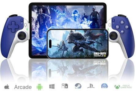 arVin Mobile Gaming Controller für iPhone/iPad/Android/Tablet/Switch, Ersatz für PS Portal,Kabelloses Gamepad mit Hall-Effekt Joysticks/Hall Trigger, Unterstützung von Streaming/Cloud Gaming (Blau)