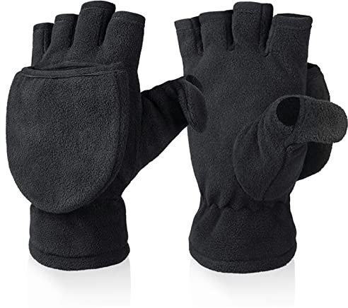 Diarypiece 1 Paar Herren Und Damen Winterhandschuhe Umwandelbar Fleece Fäustlinge Gestrickt Für Kinder Und Teenager Halbfinger Handschuhe Mit Abdeckung Fingerlose Fäustlinge Mit Klappe Halbfinger