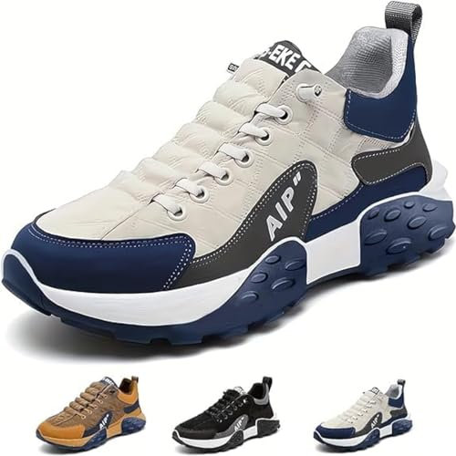 OUGEHOT Zapatillas Ortopédicas Cómodas para Hombre 2024 Air Aip Impermeables, Zapatillas De Deporte Anchas Sin Cordones (Beige,44,Masculino,Sistema Tallas Calzado EU,Números)
