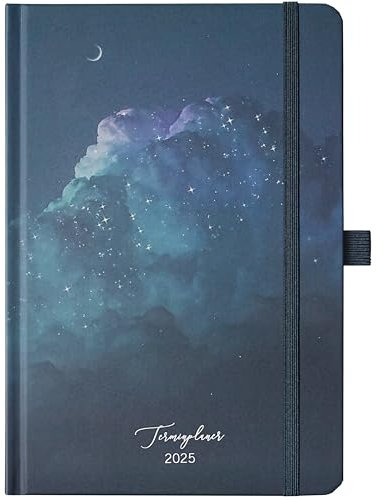 Kalender 2025 - Terminplaner 2025 A5, Kalender 2025 Buchkalender, Wochenplaner 2025, 12 Monate von Januar bis Dezember 2025, TerminKalender Hardcover (Mondlicht Nacht） Schwarz