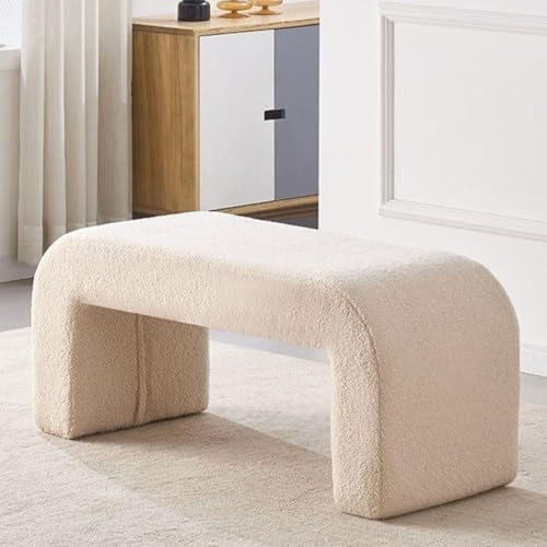 WEIDPHL Fuzzy Sherpa gepolsterte Ottoman-Bank, Ottoman-Bank am Fußende des Bettes, Moderne gepolsterte Bank, Moderne gewölbte Stoffbank, Schlafzimmer, Eingangsbereich,Beige,Large