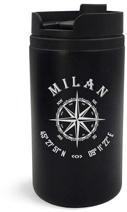 Milan Italy Coordinates Travel City, Tazza da viaggio, Arte Incisa, Isolata