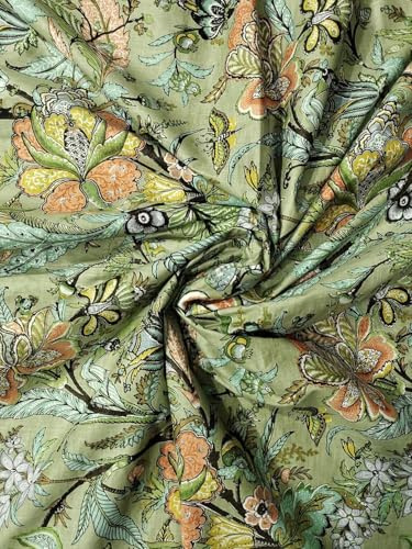 Baumwollstoff mit Handblockdruck, Baumwoll-Voile-Gewebe zum Nähen, Basteln, Schneidern, Laufen, natürlicher Farbstoff, Sanganeri, indischer Blumendruckstoff, Meterware, Breite 111,8 cm (Muster 2, 4,5