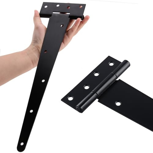 MAKTSAM Bisagras en T de 400 x 105 x 45 mm, color negro, bisagras de metal para puerta de jardín doméstico, puertas de granero y puertas de cobertizo, 6 unidades