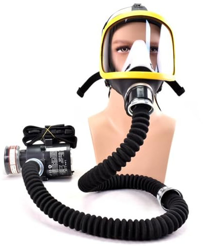 funifuni Reusable Respirators Full Facepiece Cover Protection Electric Air PAPR Respirator System with 2 Breathing Hoses(1m length) and 1 Filter for Industry Use