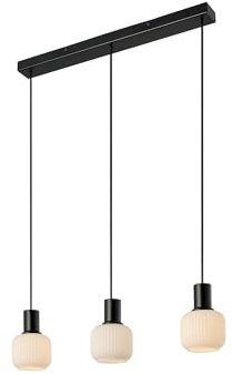 Nordlux MILFORD MINI Pendelleuchte | Schwarzes Metall & Opalglas | Japandi-Stil | 3xE14 Lampenfassung | Moderne Deckenlampe für Wohnzimmer, Küche & Esszimmer | 52 cm, Schwarz
