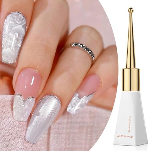 Pearl White Gel Nail Polish Pearlescent Shell Shimmer White Gel Polish Soak Off UV LED, Mermaid Nail Polish for Swirl Thread Effect