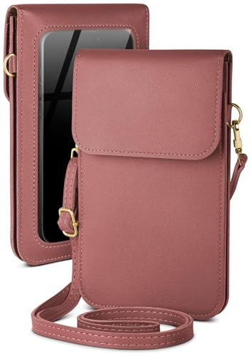 moex Handytasche zum Umhängen für Nothing Phone (2a) Plus kleine Handtasche mit Handyfach und Sichtfenster, 2 extra Fächer Mini PU Leder Handy Umhängetasche Damen CitySling, Rosa