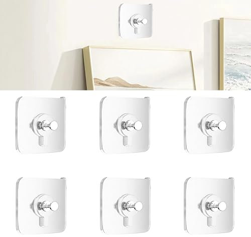6 Pcs Bilderhaken Ohne Bohren,Bilderhaken Selbstklebend,Bilderrahmen Klebehaken für Gemälde Uhr Dekorative Poster,Klebenägel Wand Hanging,Transparent Extra Stark Klebenagel Fliesen Hooks (6 × 6cm)