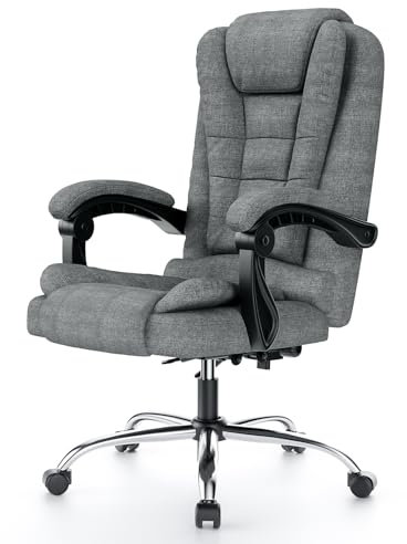 rattantree Executive Office Chair with High Back Large Seat, Durable Ergonomic Recliner Fabric Computer Chair with Tilt Function, Desk Chair for Office and Home (Dark Grey, Fabric)