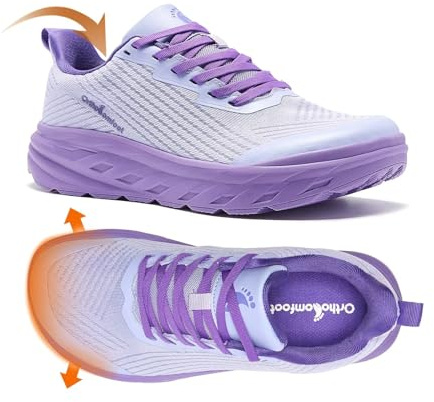 Women's Orthopedic Diabetic Wide Sneakers: Breathable Supportive Plantar Fasciitis Orthotic Work Sneakers, Adjustable Cushion Ankle Support Foot Pain Relief Outdoor Shoes Purple Size 9.5