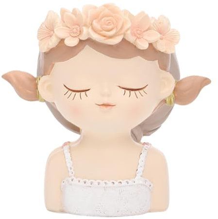 Teksome Maceta Linda de Dibujos Animados, Maceta con Cabeza de Maceta con Cara,Maceta Hecha a Mano con Soporte para Flores - Tenedor Lindo Creativo de la Flor de la Resina de la Forma de la Muchacha,