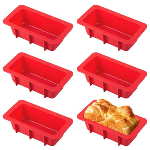 Velicber 6 Pièces Moule à Cake en Silicone 16,5 cm Rectangulaire Anti-adhésif Rouge Réutilisable pour la Cuisson du Pain et Des Toasts