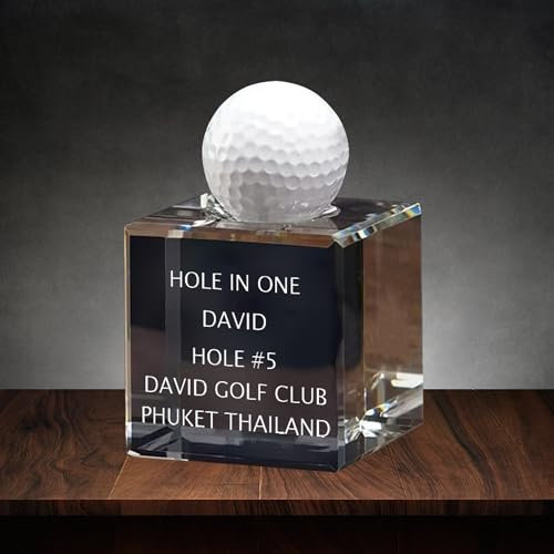 Personalisiertes Loch in einer Golfball-Vitrine, individuelles Namensloch in einer Golfkristall-Trophäe, Loch in einem Display, zeigen Sie Ihren Golfball, Golfpokal (Kristall)