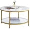 ZZINOKE Table Basse Ronde 80cm, Façon Marbre, Support en Verre Trempé et Structure Métal, Facile à Assembler pour Salon/Chambre, Style Moderne, Table de Salon Blanc & Doré 80x80cm