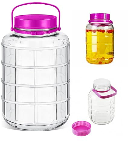 Large Glass Jar with Lid,5L Clear Storage jars with Airtight Lid and Handle | Preserving Storage Jars with Wide Mouth Jars with Airtight Container Fermenting Jar for Pickle Cucumber