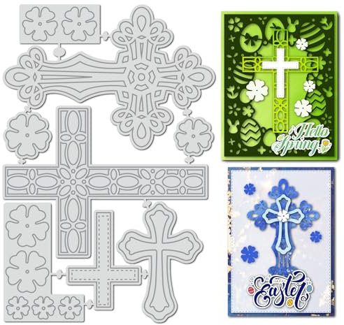 arriettycraft 8 Stück/Packung Ostern symmetrisches Kreuz-Stanzformen-Set für christliche und Osterkarten, Religionskreuze, Metallschablone für Scrapbooking, Papierbastelarbeiten