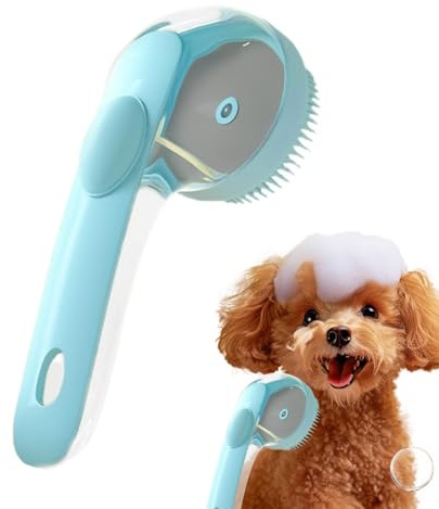 Dog Bath Brush, Pet Shampoo Scrubber Comb, Dog Massage Brush with Handle, Soft Silicone Bristles, Puppy Shower and Grooming Use for Short and Long Hair, 3.35x3.35x7.48 Inches