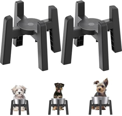 JUNSPOW Dog Bowl Stand with Adjustable Width (2 Pack), Raised Dog Bowl for Medium Pets, Stable and Non-Slip Elevated Pet Water & Food Bowls Dog Feeding Station [Stand Only]