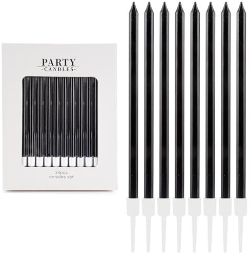 24 Stück Schwarze Geburtstagskerzen, dünne Party-Kerzen, Happy Birthday-Kerzen, Kuchendekorationen, Schwarze lange Kerzen für Jungen & Männerr Für Dekorative Geburtstagstorte, Frauen Mädchenparty
