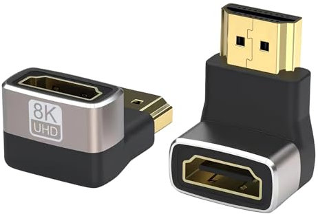CKDSA Right Angle HDMI Adapter 8k@60Hz / 4K@120Hz HDMI Connector 90 and 270 degree HDMI Male to Female Adapters 2.1 Gold Plated for TV, Laptop, Monitor, DVR Player, 2 Pack