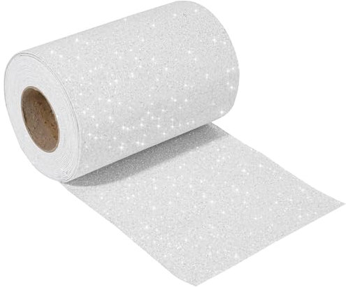 DHHOUSE Bordo per carta da parati bianco glitterato, bordo stacca e attacca, per armadi, scale, decorazione da parete (bianco, 20 x 500 cm)