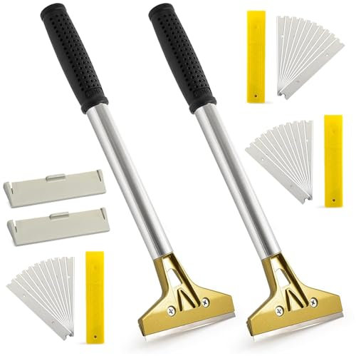 2 Piece Wallpaper Remover Set, Wallpaper Scraper with 30 Replacement Blades and Protective Cover, 4 Inch Wallpaper Scraper with Rubber Handle, Floor Scraper for Removing Wallpaper and Floor Tile