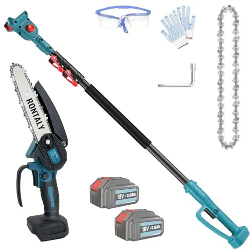 6“ Pole Brushless Chainsaw, for Makita 18V ,New Upgrades 2-in-1 High Branch Saw, Electric Extension Pole Saw Up to 2.5M for Tree Trimming Branches Wood Cutting(2 x 3000mAh Battery)