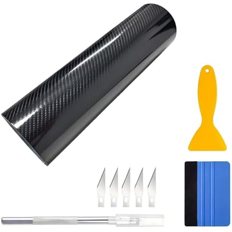 Carbon Folie 30×300 cm, 6D Autofolie, Schwarz Mit Werkzeug, Auto Schutz Carbon Folie, Klebefolie Selbstklebende Kohlefaser Vinylfolie, Motorrad Und Laptops