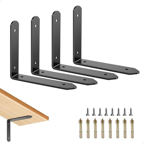 Metallwinkel 90 Grad, Montagewinkel Schwebende Regalhalterung 4er Set Wandhalterung 13,9x12,2cm für Wandmontage für Wohnzimmer Schlafzimmer Küche Büro, Schwarz