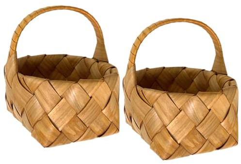 PAMINGONO 2 Stück Handgeflochtene Holzblumenkörbe im Landhausstil mit Hoher Verschleißfestigkeit Aufbewahrungskorb für Hochzeiten und Hotels im Praktischen Kleiner Format