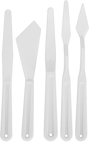Kunststoff-Palettenmesser-Set, 5-teilig, hochwertiges, langlebiges Ölgemälde-Spachtel-Werkzeug für Künstler, Atelier, Zuhause, weiße Farbe, ergonomischer Griff, leicht zu reinigen