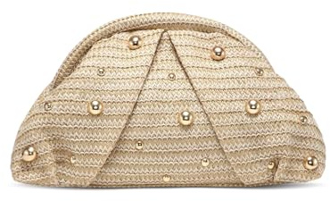 HuiYStar Gewebte Damen-Abendtasche aus Stroh,Wolken-Dumpling-Clutch, Sommer-Strandtasche, Handtasche ohne Riemen