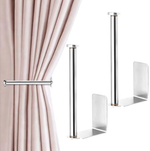 COGVOHY 2 Pack No Drill Adhesive Curtain Holdbacks, Metal Curtain Tie Backs, Silvery L Shaped Self Adhesive Wall Mount Drapery Hooks